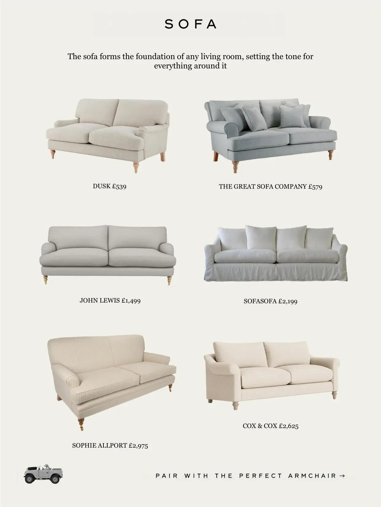 Sofa sourcing page from the guide